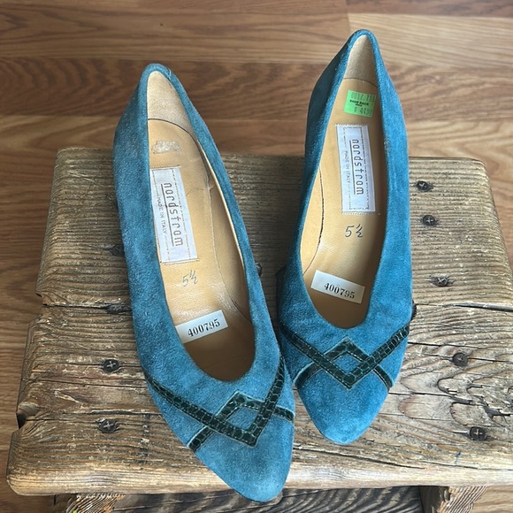 Nordstrom Shoes - Vintage Nordstrom Made in Italy Blue Suede Pumps with Geometric Design Women 5.5